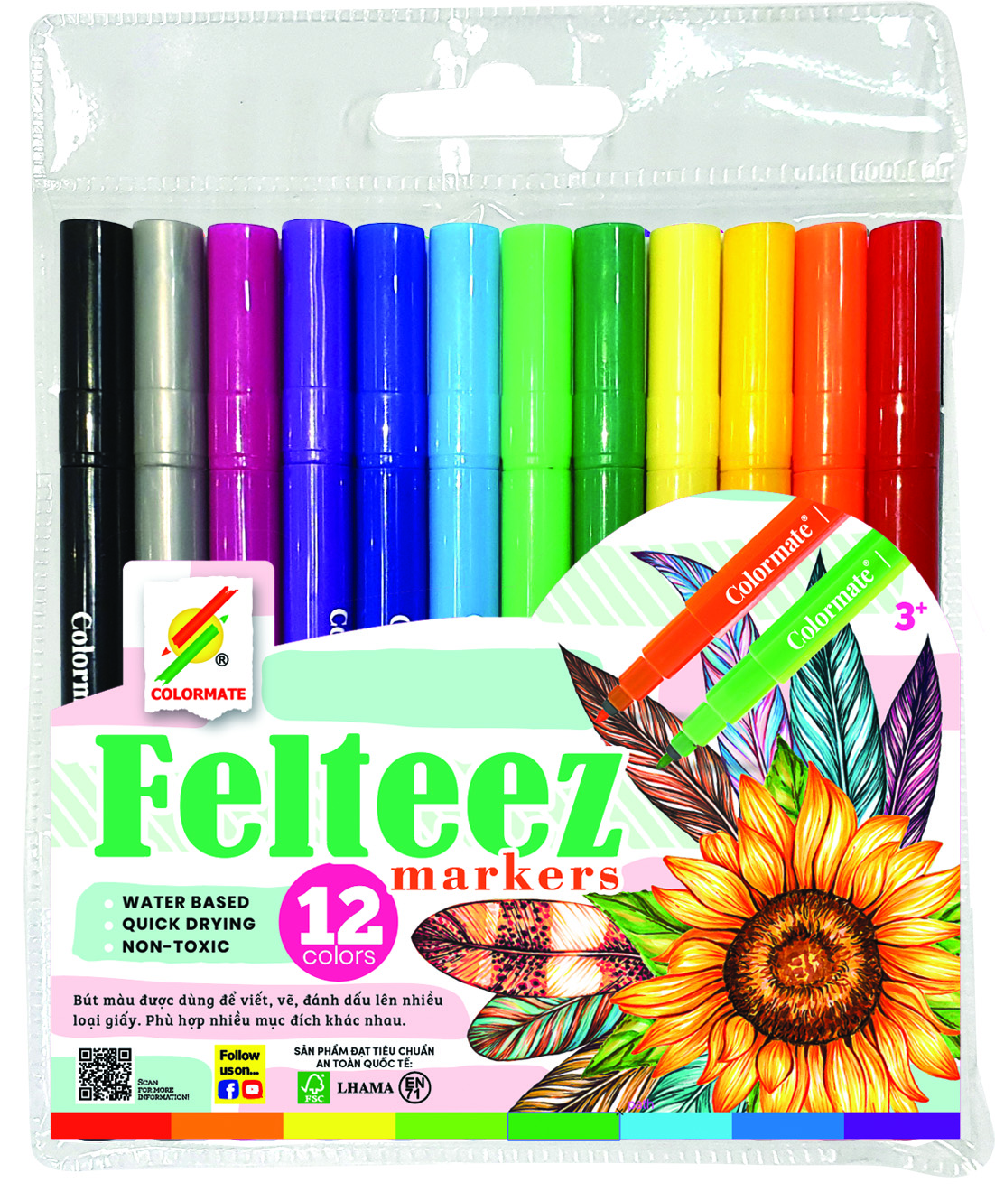 Colormate 12-Color Felt Tip Marker Set