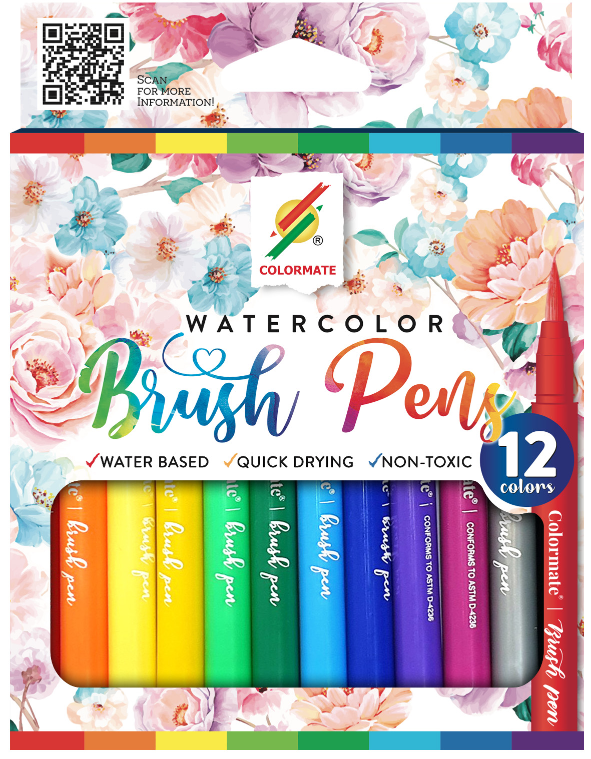Colormate 12-Color Watercolor Brush Pen Set