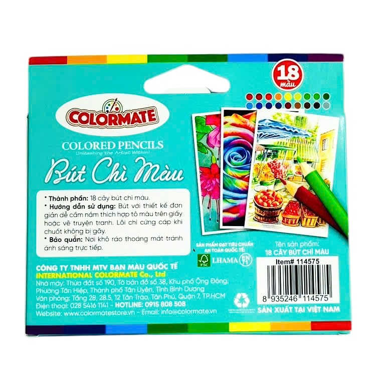 Colormate 18-Color Short Colored Pencil Set (11.5 x 13.5 × 1 cm)