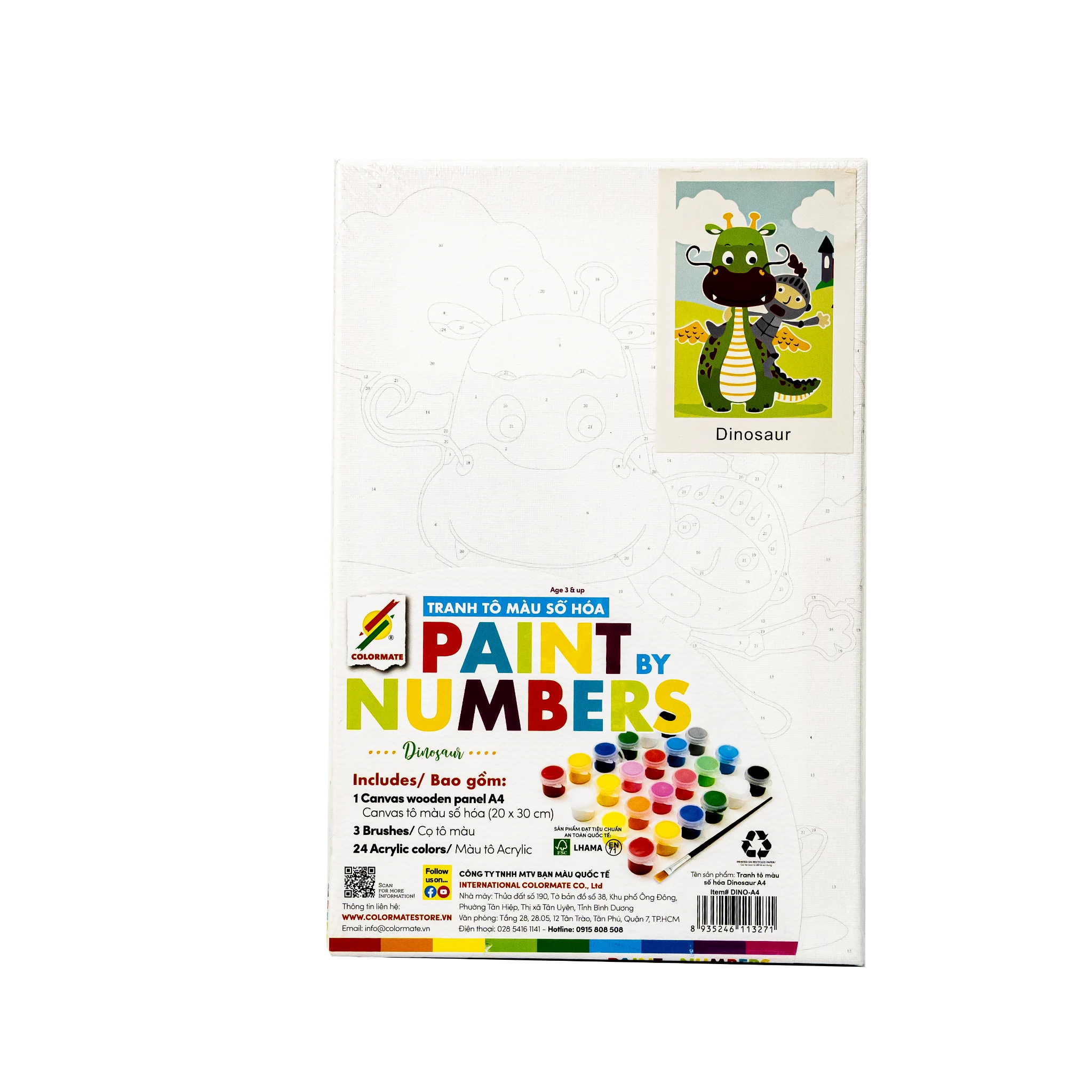 Colormate Paint by Numbers Kit – Dinosaur A4