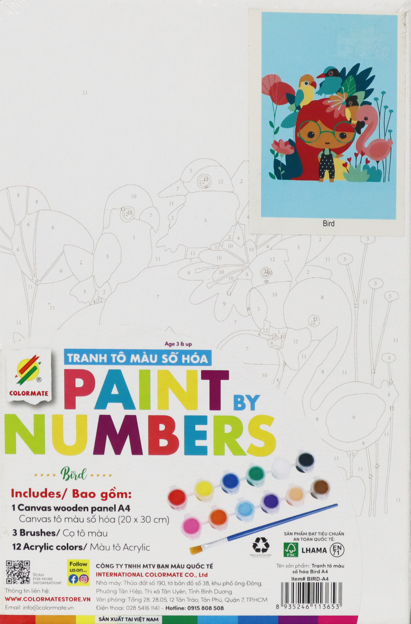 Colormate Paint by Numbers Kit – Bird A4