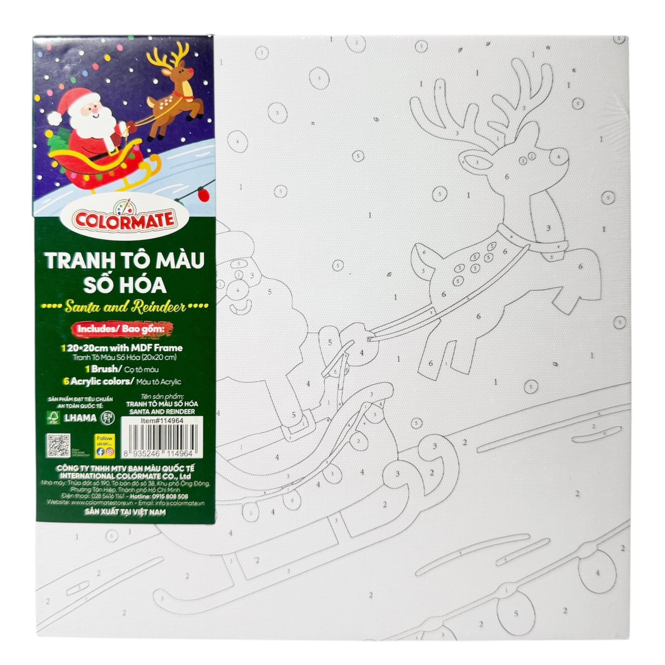 Colormate Paint by Numbers Kit – Santa And Reindeer 20 × 20 cm