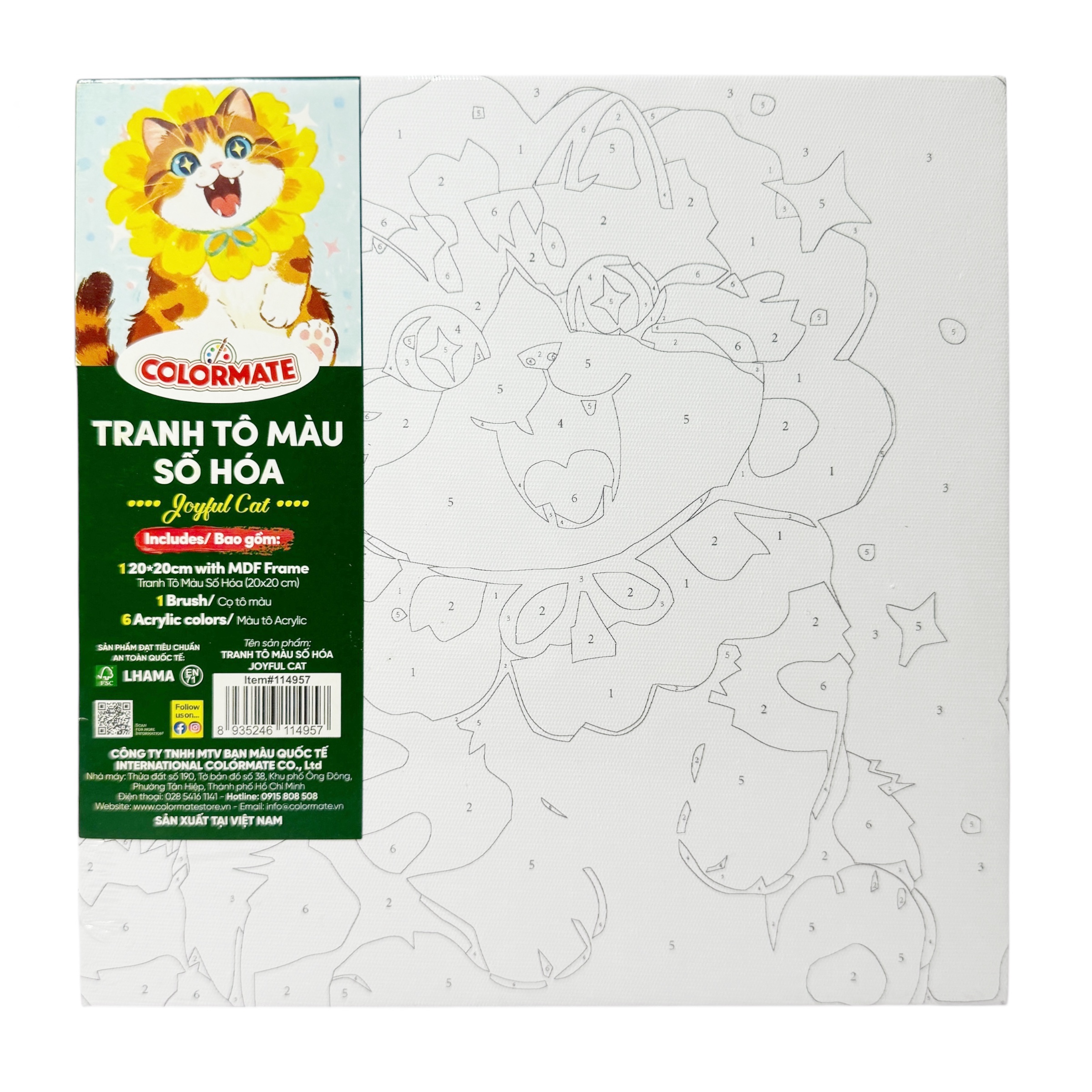 Colormate Paint by Numbers Kit – Joyful Cat 20 × 20 cm